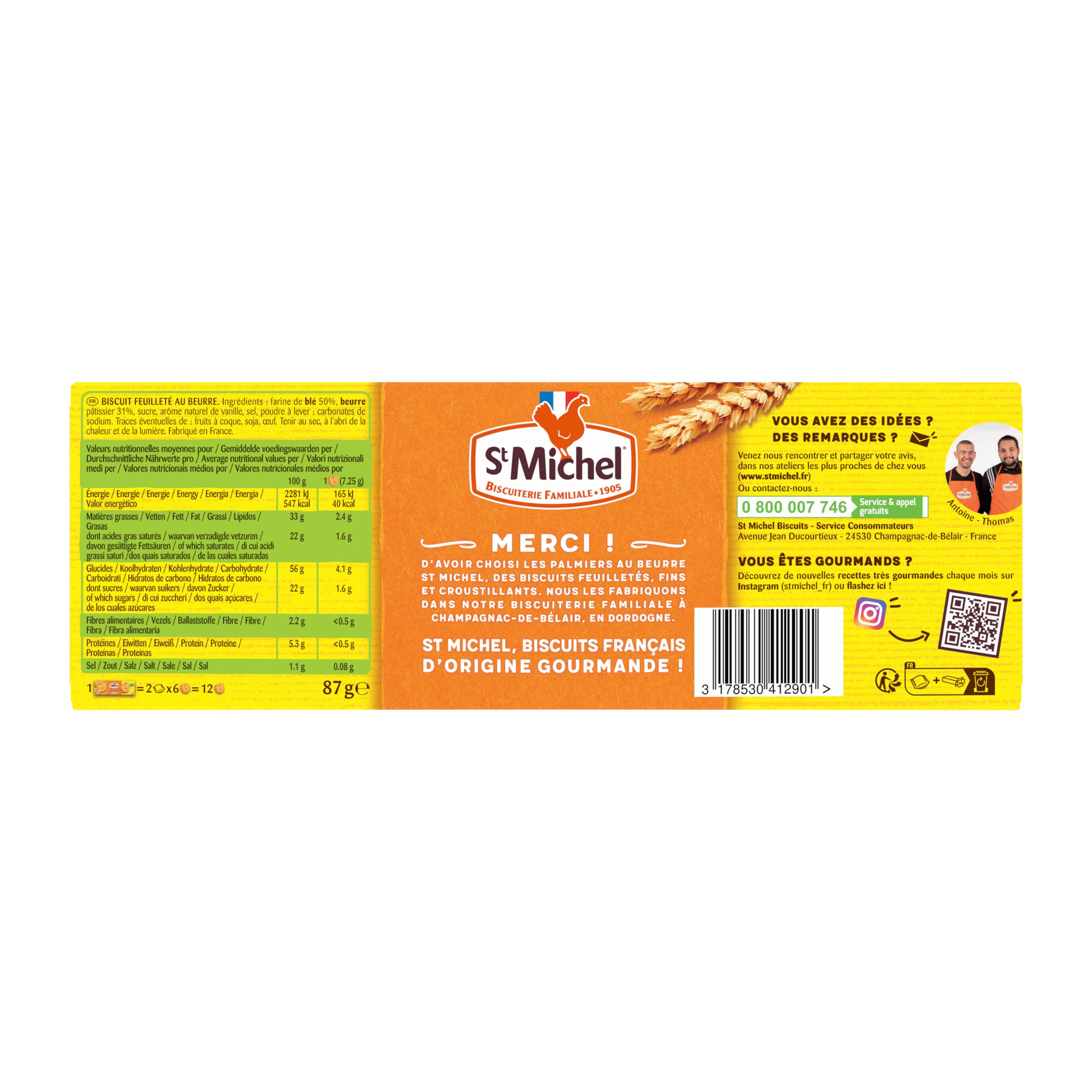 st-michel-palmier-au-beurre-fin-croustillant-2-sachets-12-biscuits-87g image 4