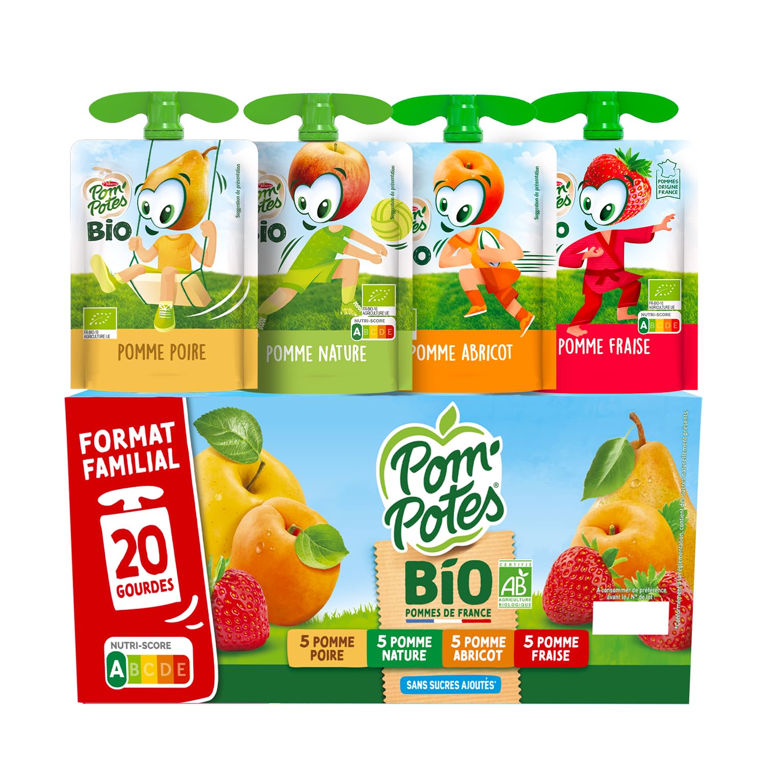pom-potes-compote-bio-pomme-poire-abricot-fraise-20x90g image 1